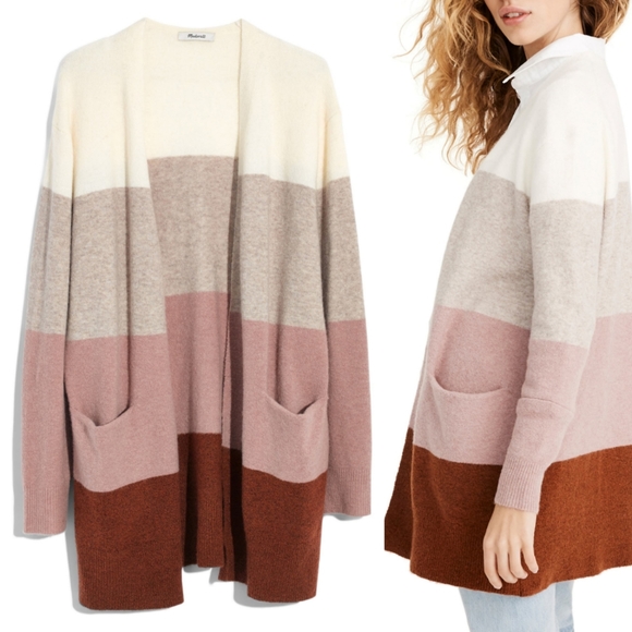 Madewell Ryder Neopolitan Stripe Merino Wool/Alpaca Blend Cardigan Sweater Sz XL - Picture 2 of 16